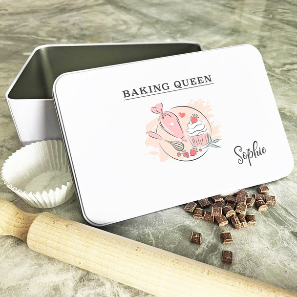 Personalised Piping Bag Baking Queen Biscuit Baking Treats Cake Tin