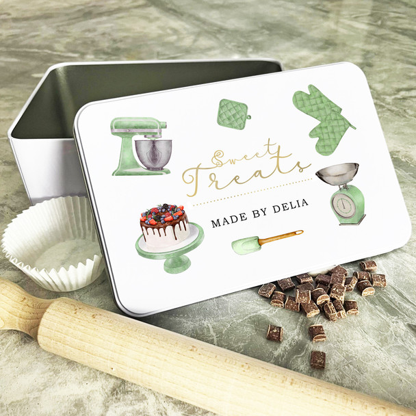 Personalised Green Sweet Treats Made By Biscuit Baking Treats Sweets Cake Tin