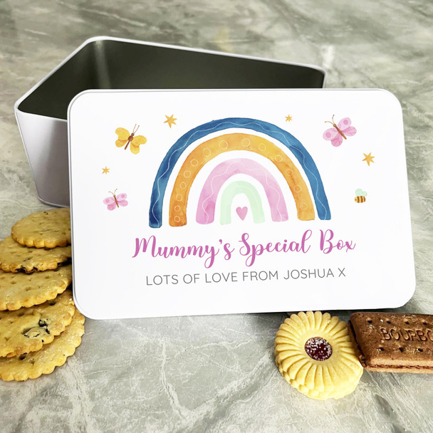 Personalised Mummy's Special Box Rainbow Cute Biscuit Sweets Cake Treat Tin