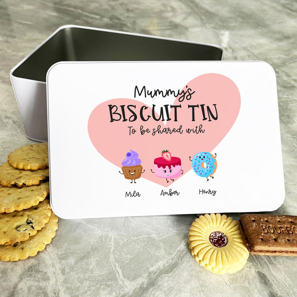 Personalised Pastry Characters Pink Heart Mummy's Cake Treat Sweets Biscuit Tin
