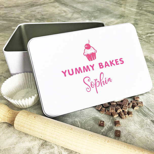 Personalised Pink Cherry Yummy Bakes Biscuit Baking Treats Cake Tin
