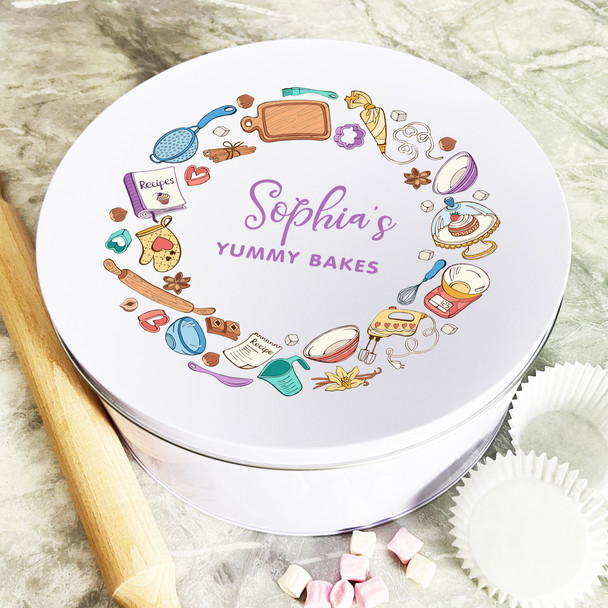 Personalised Round Baking Bright Yummy Bakes Biscuit Baking Sweets Cake Tin
