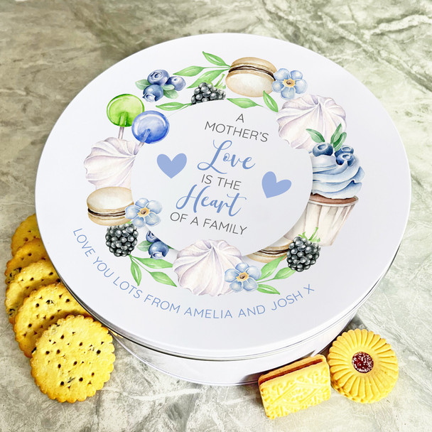 Personalised Round Mothers Love Family Sweets Biscuit Sweets Cake Treat Tin
