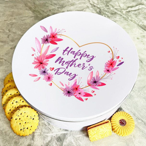Personalised Round Pink Happy Mother's Day Biscuit Sweets Cake Treat Tin