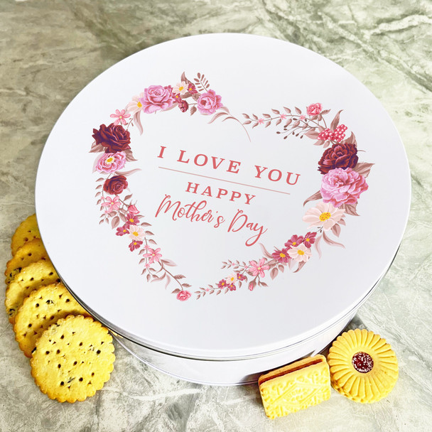 Personalised Round Pink I Love You Mother's Day Biscuit Sweets Cake Treat Tin