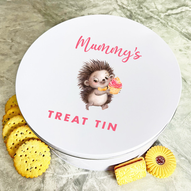 Personalised Round Hedgehog Biscuit Baking Treats Sweets Cake Mummy's Treat Tin
