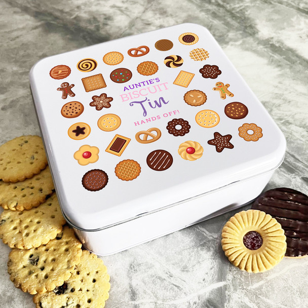Personalised Square Assorted Auntie's Biscuit Hands Off Cake Tin