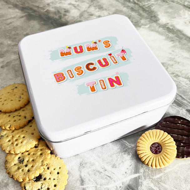 Personalised Square Cookies Font Teal Splash Mums Cake Treat Sweets Biscuit Tin