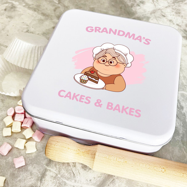 Personalised Square Grandma's Cakes and Bakes Biscuit Baking Treats Cake Tin