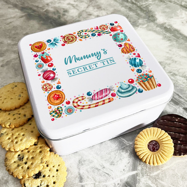 Personalised Square Mummys Secret Pastry Sweets Biscuit Sweets Cake Treat Tin