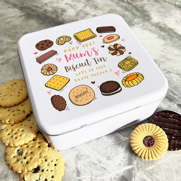 Personalised Square Mum's Biscuit Keep Off Treats Cute Hearts Cake Tin