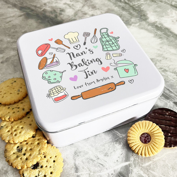 Personalised Square Nans Biscuit Baking Sweets Cake Kitchen Items Treat Tin