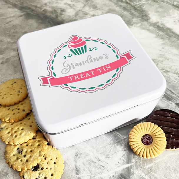 Personalised Square Cup Biscuit Baking Treats Sweets Cake Grandmas Treat Tin