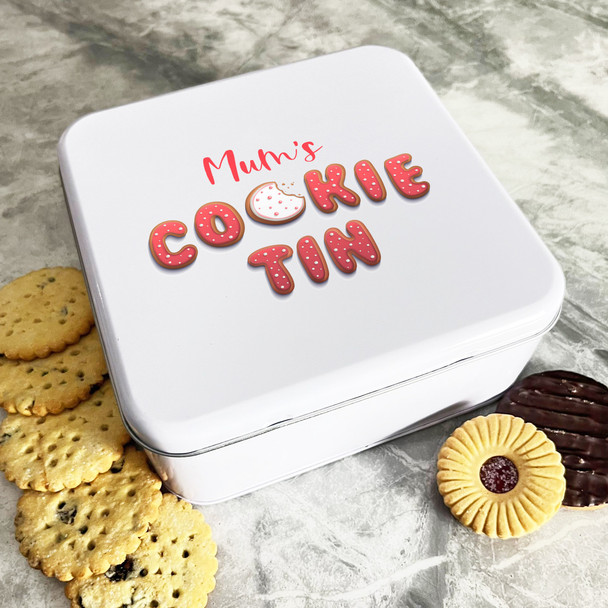 Personalised Square Pink Cookies Font Mum's Cookie Cake Treat Sweets Biscuit Tin