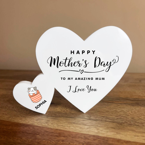 Mother's Day Cat Kitten Family Hearts 1 Small Personalised Gift Acrylic Ornament