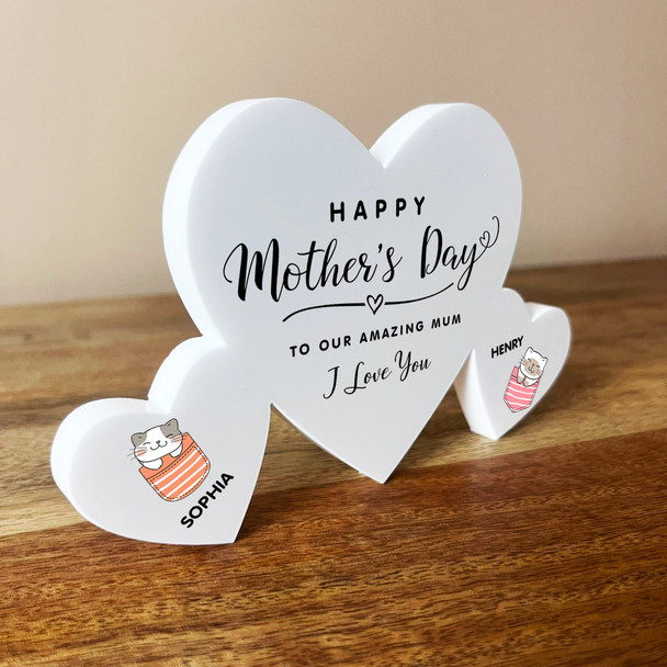 Mother's Day Cat Kitten Family Hearts 2 Small Personalised Gift Acrylic Ornament