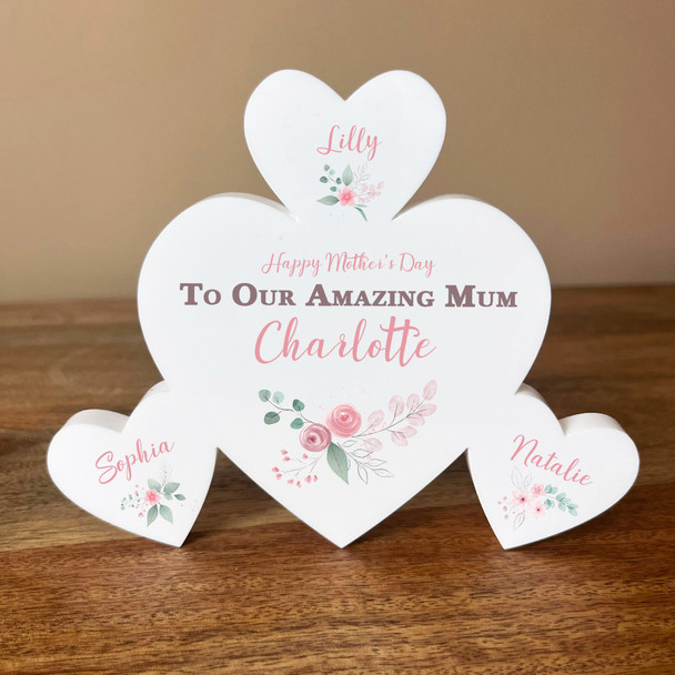 Mother's Day Mum Floral Family Hearts 3 Small Personalised Gift Acrylic Ornament