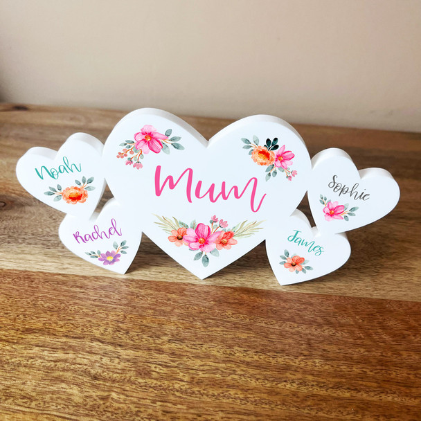 Mum Flowers Pretty Pink Family Hearts 4 Small Personalised Gift Acrylic Ornament