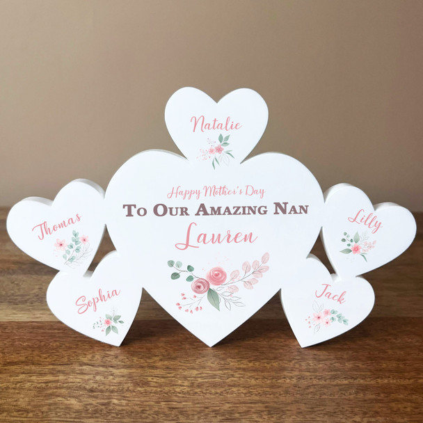 Mother's Day Nan Floral Family Hearts 5 Small Personalised Gift Acrylic Ornament