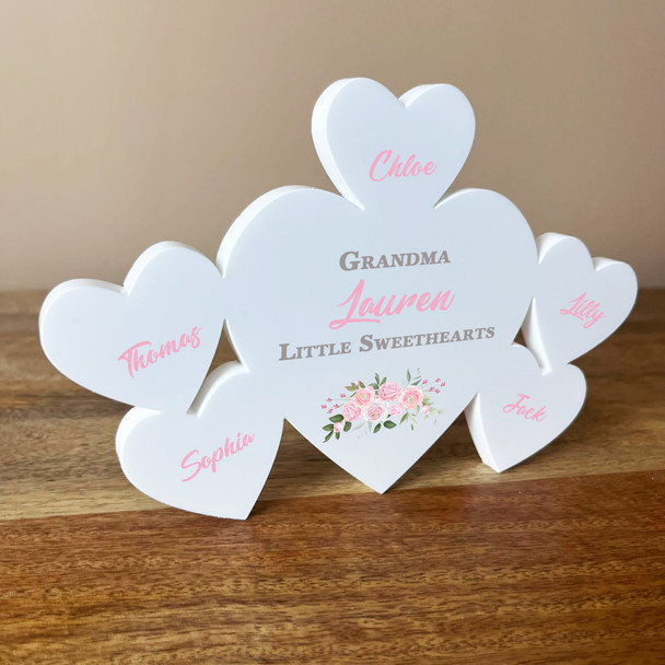 Grandma Pink Roses Family Hearts 5 Small Personalised Gift Acrylic Ornament