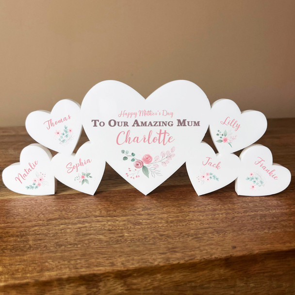 Mother's Day Mum Floral Family Hearts 6 Small Personalised Gift Acrylic Ornament