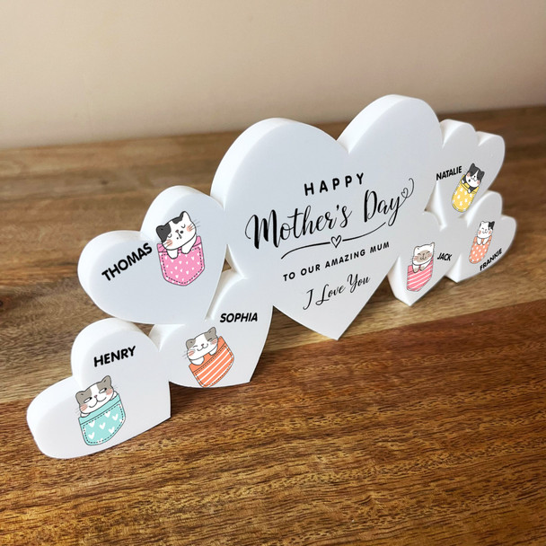 Mother's Day Cat Kitten Family Hearts 6 Small Personalised Gift Acrylic Ornament
