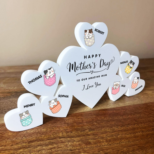 Mother's Day Cat Kitten Family Hearts 7 Small Personalised Gift Acrylic Ornament