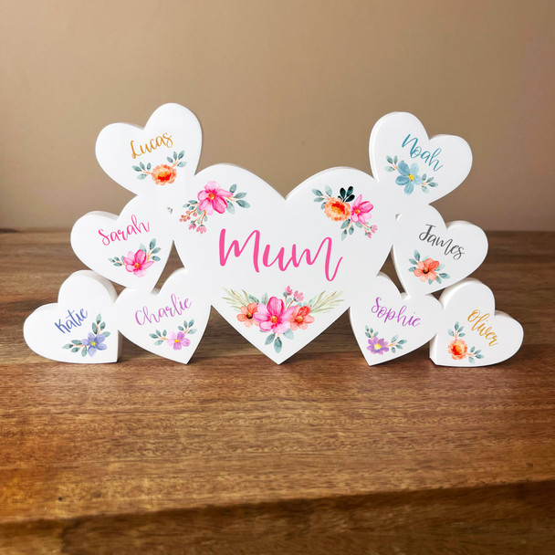 Mum Flowers Pretty Pink Family Hearts 8 Small Personalised Gift Acrylic Ornament