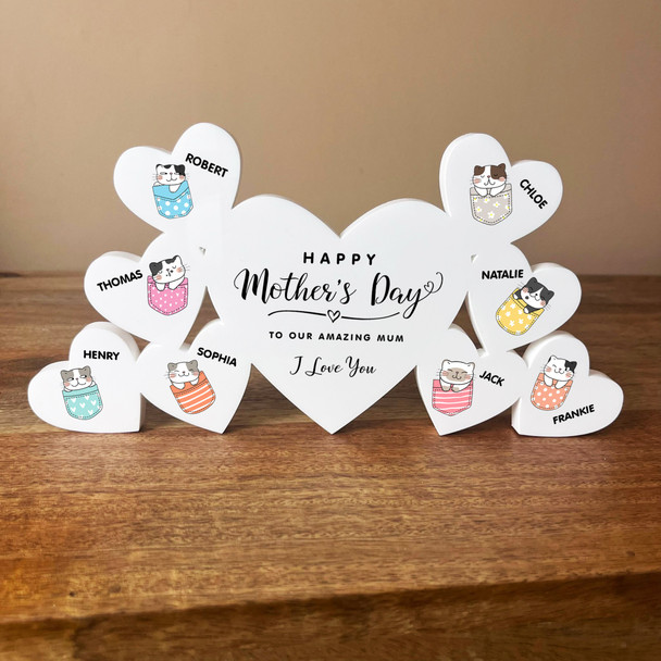 Mother's Day Cat Kitten Family Hearts 8 Small Personalised Gift Acrylic Ornament