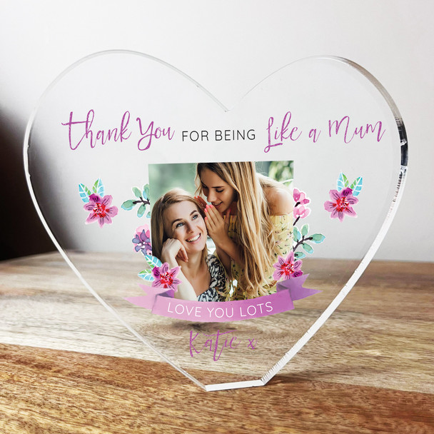 Like A Mum To Me Stepmum Photo Clear Heart Shaped Personalised Acrylic Gift