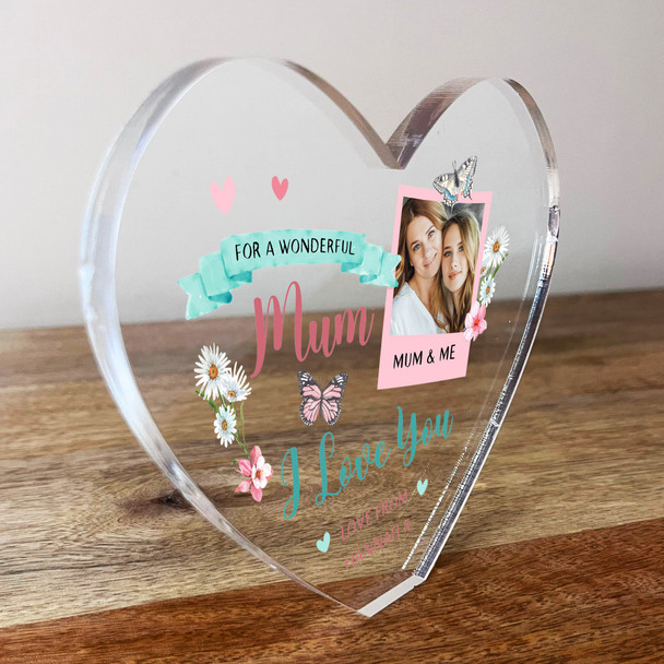 Wonderful Mum I Love You Photo Clear Heart Shaped Personalised Acrylic Gift