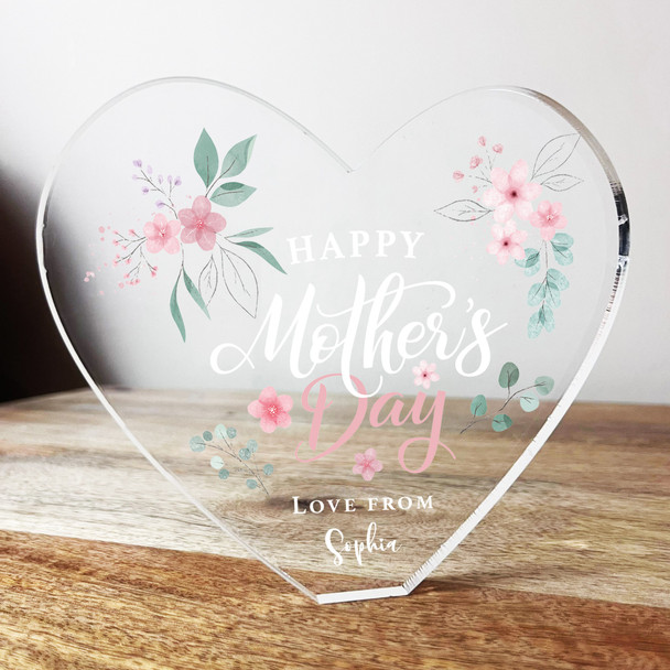 Happy Mother's Day Pastel Floral Clear Heart Shaped Personalised Acrylic Gift