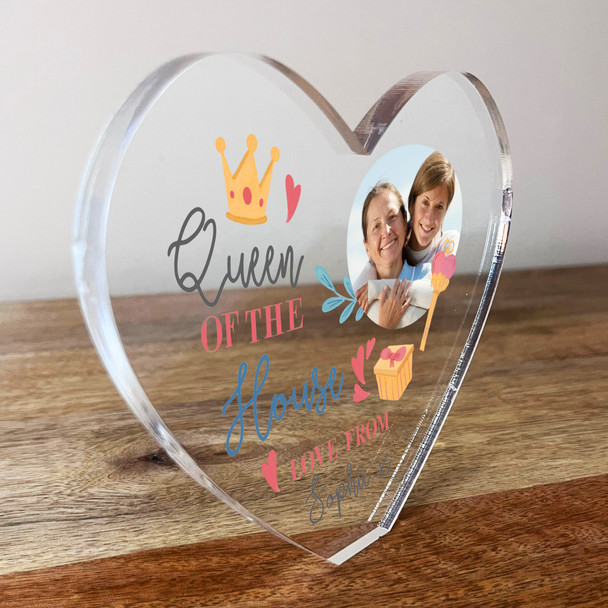 Queen Of The House Mum Photo Clear Heart Shaped Personalised Acrylic Gift