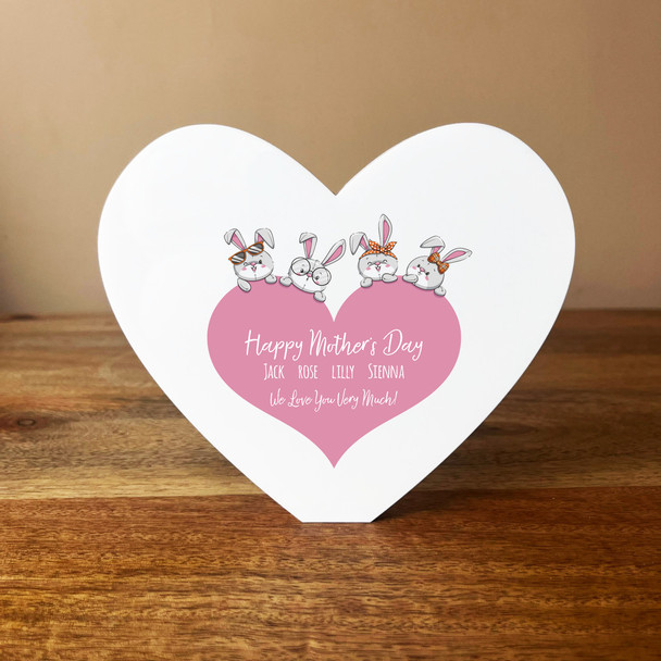 Cute Bunnies Happy Mother's Day Heart Shaped Personalised Gift Acrylic Ornament