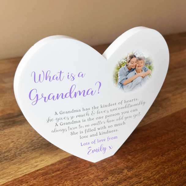 What Is A Grandma Purple Photo Heart Shaped Personalised Gift Acrylic Ornament