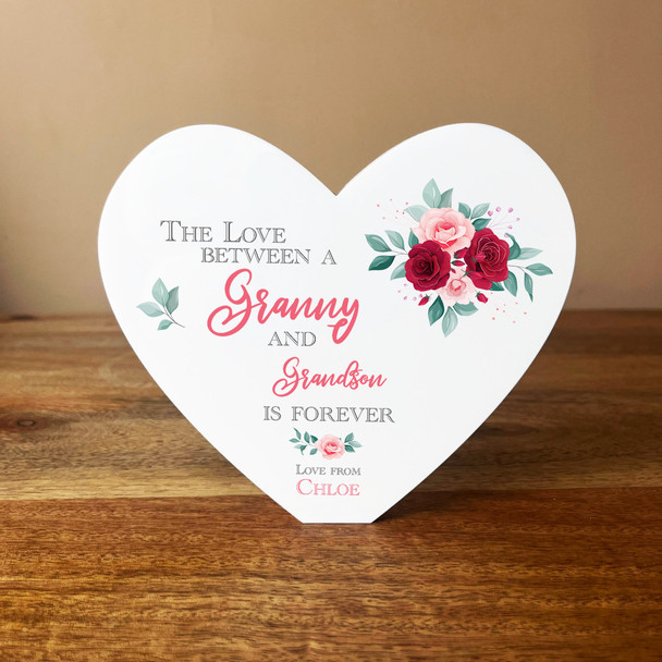 Granny Grandson Roses Heart Shaped Personalised Gift Acrylic Block Ornament