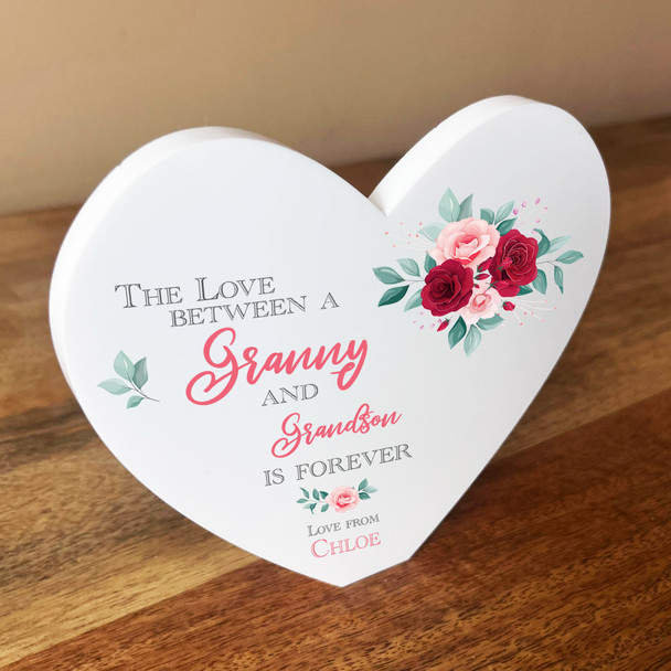 Granny Grandson Roses Heart Shaped Personalised Gift Acrylic Block Ornament