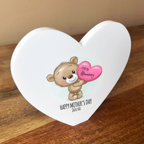 Cute Teddy Bear Boy Heart Shaped Personalised Gift Acrylic Block Ornament