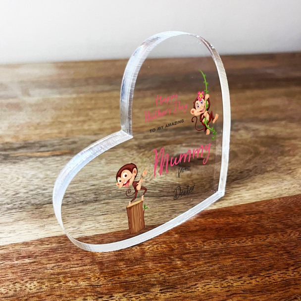 Happy Mother's Day Cheeky Monkeys Clear Tilted Heart Personalised Acrylic Gift