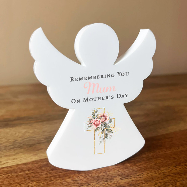 Angel Cross Peony Mum Mother's Day Personalised In Memory Memorial Acrylic Gift