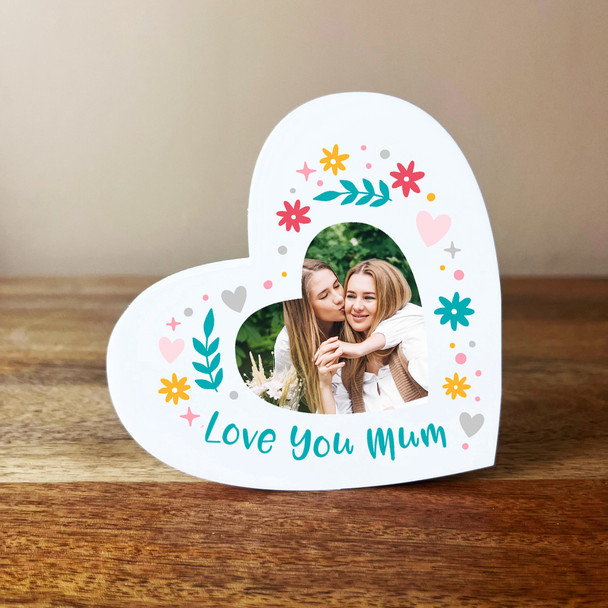 Love You Mum Photo Doodle Tilted Heart Personalised Gift Acrylic Block Ornament