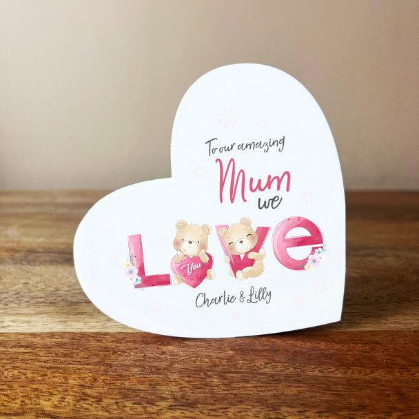 Amazing Mum Cute Bear Tilted Heart Personalised Gift Acrylic Block Ornament