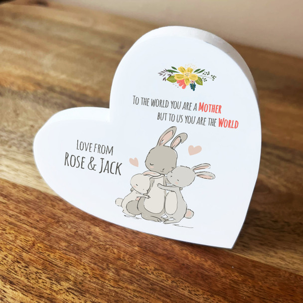 Hares Mum And Kids Tilted Heart Personalised Gift Acrylic Block Ornament