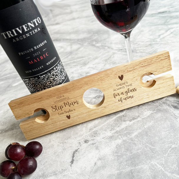 Step Mum There's Always Time Personalised Gift 2 Wine Glass & Bottle Holder