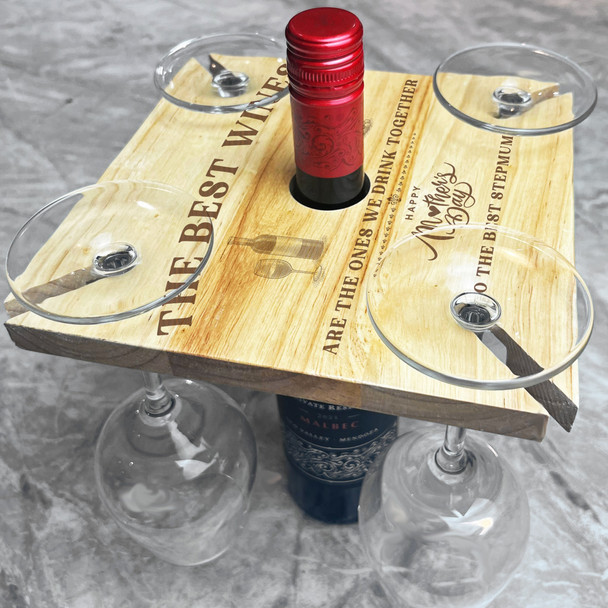 Best Stepmum Grapes Mother's Day Personalised Gift 4 Wine Glass and Bottle Holder