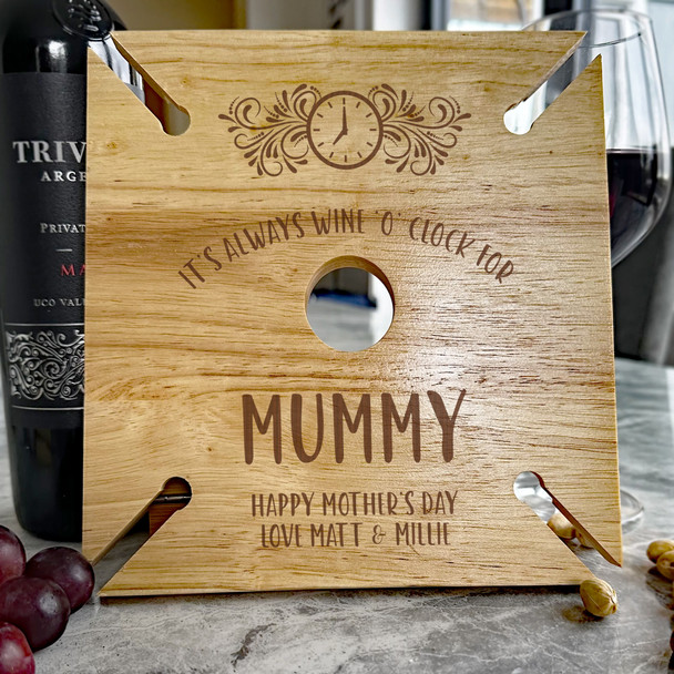 Wine O Clock Mummy Mother's Day Personalised Gift 4 Wine Glass & Bottle Holder