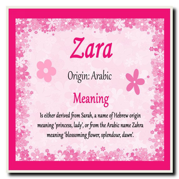Zara Personalised Name Meaning Coaster
