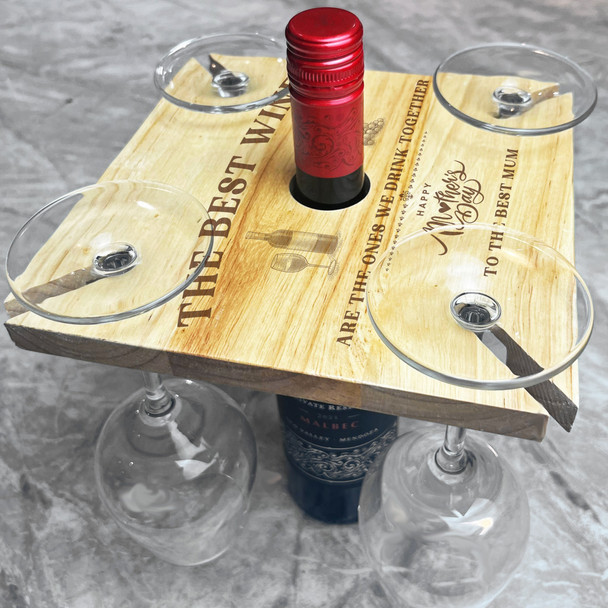 Best Mum Grapes Mother's Day Personalised Gift 4 Wine Glass and Bottle Holder