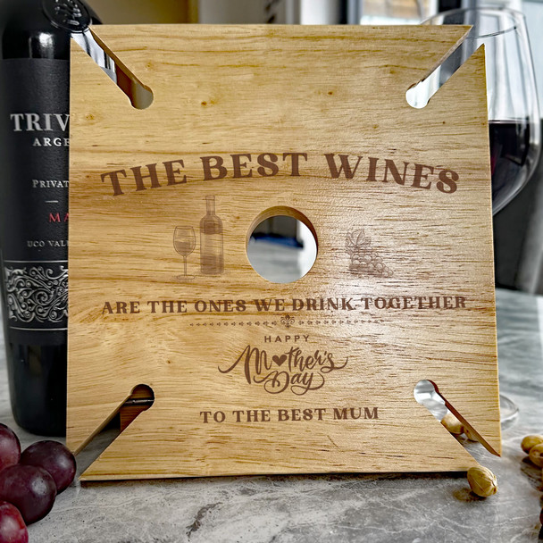 Best Mum Grapes Mother's Day Personalised Gift 4 Wine Glass & Bottle Holder