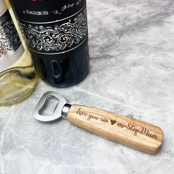 Love You Step Mum Heart Personalised Gift Engraved Wooden Bottle Opener